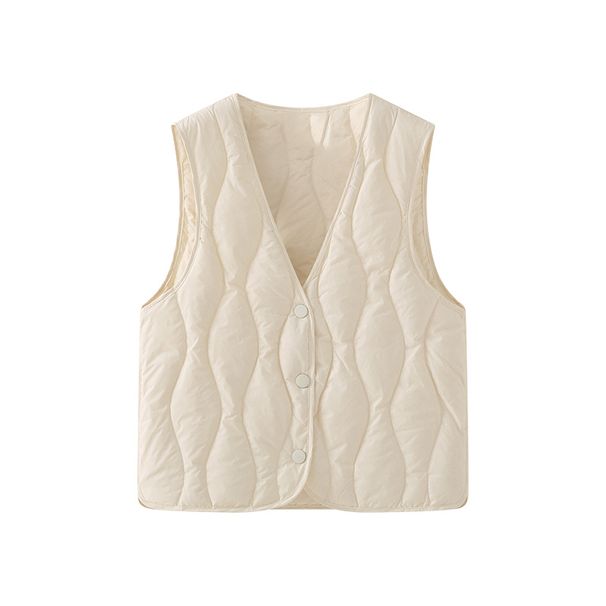 Fat Plus Size Solid Color Versatile V-neck Inner Lining, Warm And Thick Down Cotton Vest Jacket For Women In Winter 2024_desvips.com