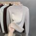 Women's Fleece-Lined Semi-Turtleneck Sweater - Warm Knit Pullover With Thermal Lining, Slim Fit Long Sleeve Top For Winter_desvips.com