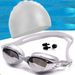 Anti Fog Electroplated Swimming Goggles + Silicone Swimming Cap + Silicone Nose Clip Earplugs Five Piece Set Bag_desvips.com