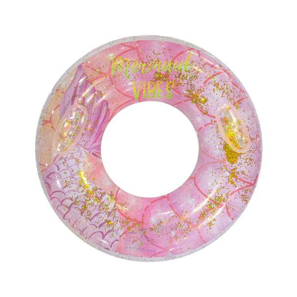 Double-Layer PVC Mermaid Swim Ring For Kids 6-12 Years - Thickened Arm Float With Handles & Glitter Scales (Includes Air Pump & Repair Patch)_desvips.com
