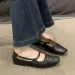 Women's Cutout Leather Ballet Flats With Square Toe And Ankle Strap In Shiny Sier 4 7d0e6_desvips.com