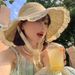 Sunscreen Summer Lace Straw Woven Women's Large Brim Sun Fisherman Hat, Face Enhancing Small Beach Hat_desvips.com