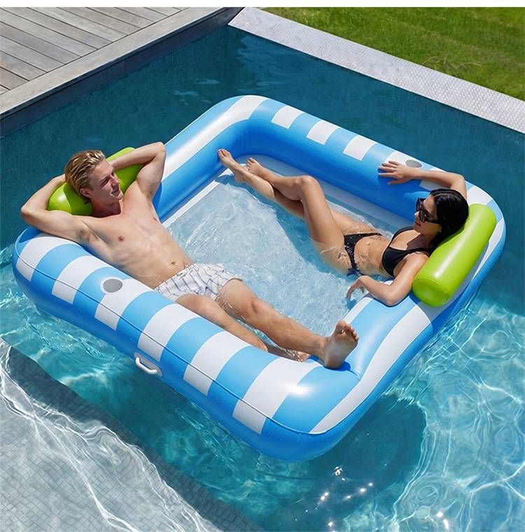 Thickened Square Lounger Pool Inflatable Summer Entertainment Double Size Waterbed Stripe Design For Pool Accessories_desvips.com