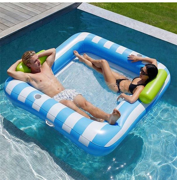 Thickened Square Lounger Pool Inflatable Summer Entertainment Double Size Waterbed Stripe Design For Pool Accessories_desvips.com