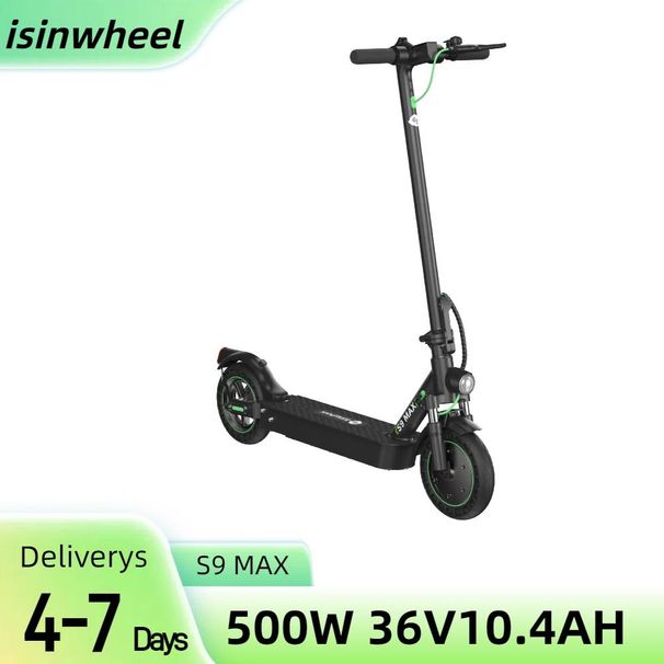 isinwheel S9 Max Electric Scooter 500W 36V 10.4AH 10-inch Adult Folding escooter Dual Suspension, App Control_desvips.com
