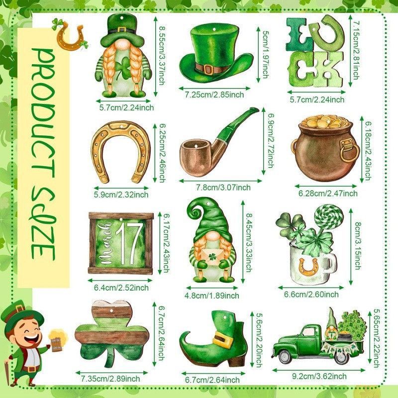 St. Patrick's Day Decorative Clover Ornament, Gnome Hanging Decoration, Festive Wooden Hollow Decoration_desvips.com