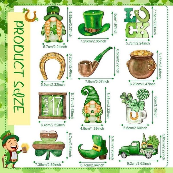 St. Patrick's Day Decorative Clover Ornament, Gnome Hanging Decoration, Festive Wooden Hollow Decoration_desvips.com