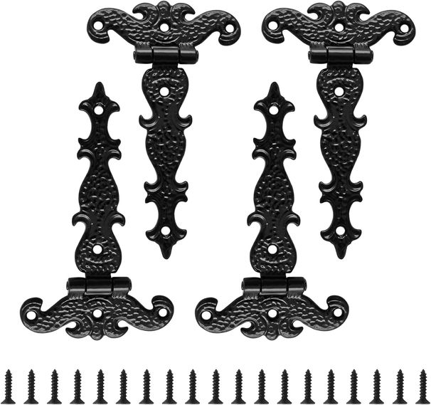 4 PCS T-Strap Hinges, Antique Bronze Decorative Door Hinges T-Strap Barn Door Hinges With Screws For Furniture Cabinets Wooden Box Jewelry Case_desvips.com