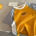Children's Letter Print T-shirt Boys, Short Sleeve, 2026 Summer New Style, Toddler Raglan Sleeve Color Block Trendy Baby_desvips.com