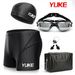 Two-Piece Separates Men's Swimming Trunks And Goggles Set Adult Large Frame Electroplated Swimming Goggles Shark Skin Waterproof Swimming Trunks Set_desvips.com