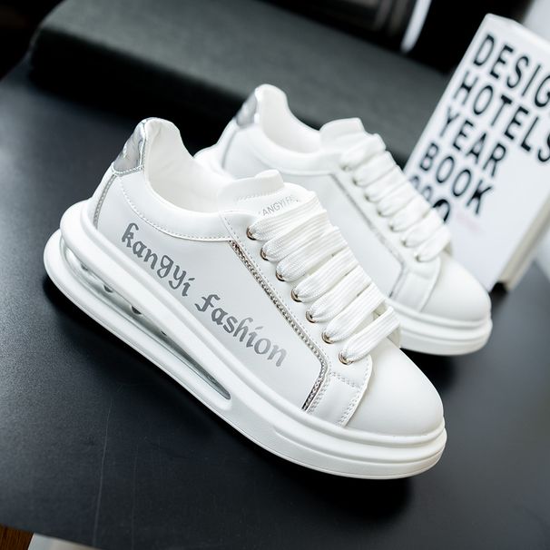 Couple Men 2023 New Men's Trendy Sneakers Black Casual Leather White Soft Bottom Air Cushion Shoes_desvips.com