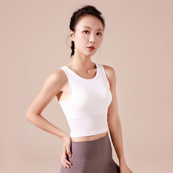 Summer One-Piece Outer Wear With Chest Pads For Women, High Elastic Breathable Fitness Yoga Wear, Slimming Sports Vest_desvips.com