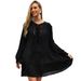 Summer New Long Sleeve Black Loose Comfortable Bikini Beach Sun Protection Cover-Up Swimsuit Dress For Women_desvips.com