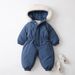 Color-Block Fleece-Lined Hooded Snowsuit For Toddlers - Winter Thermal One-Piece Jumpsuit With Zipper, Soft Polyester, Unisex (80-120cm)_desvips.com