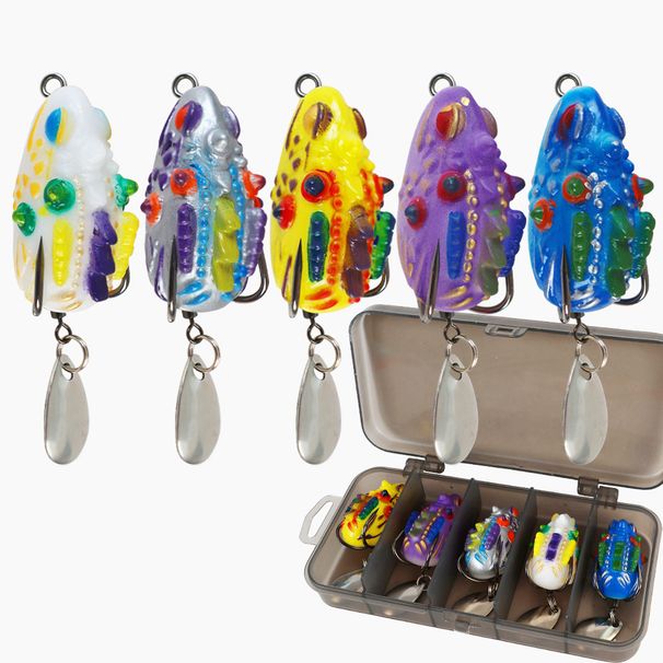 Shark Scavenger|5-piece Set Of Artificial Floating Frog Lures, Mini Soft-bait Lures Surface Fishing, Suitable For_desvips.com