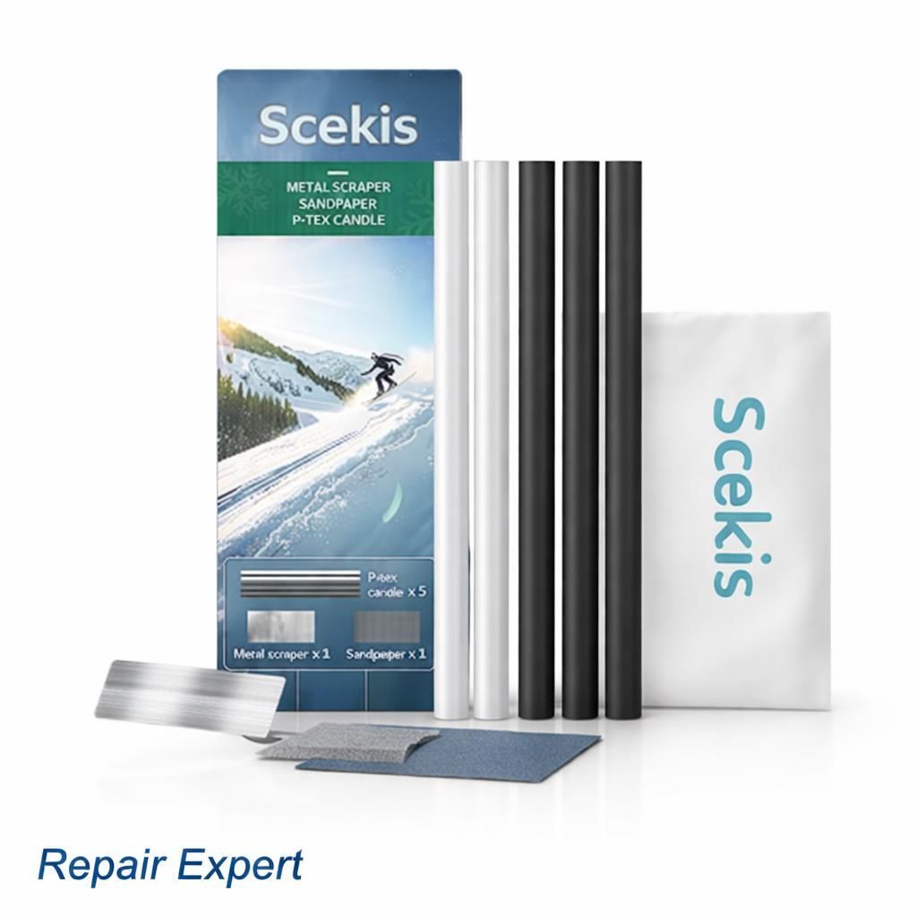 Snowboard Ski Base Repair Kit 5 P TEX Rods (Black/Clear) Stainless Steel Scraper Sandpaper DIY Tuning Maintenance Tools_desvips.com