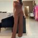 Women's solid color oblique collar striped elastic slim fit knitted sweater and pants suit for women_desvips.com