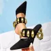 Black High-heeled With Irregular High Heels Gold Buckles Parties, Fashionable And Comfortable, Minimalist Sandals For_desvips.com