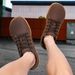 Men's Lace-Up Lightweight Breathable Mesh Leather Patchwork Casual Sports Shoes Comfortable Wide Palm Rubber Sole For_desvips.com