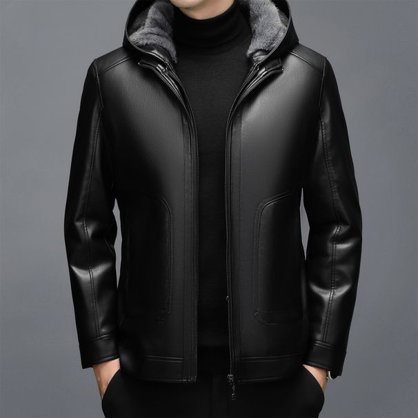 2025 Haining Genuine Men's Short Hooded Jacket Casual Leather And Fur Integrated Thickened Coat Winter_desvips.com