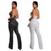 Women's solid color hot diamond sleeveless halterneck trousers jumpsuit_desvips.com