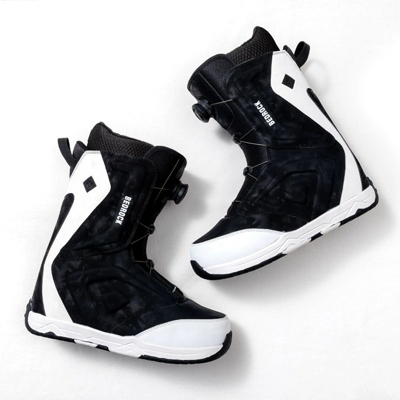 Sheepskin Snowboard Shoes For Women Men Quick Wear BOA Waterproof Non-Slip Warm Ski Boots Black And White Mandarin Duck_desvips.com
