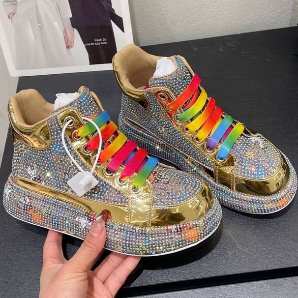Fashion Rhinestone Handmade Flat Skate Woman Comfortable Sports Height Increasing Casual College Designer Shoes_desvips.com