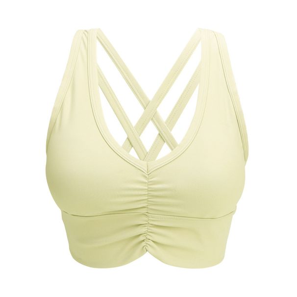 New Double-Sided Brushed Bare Sensation Fitness Ruched Cross Back Gathered Yoga Small Strap Sports Bra_desvips.com