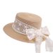 French Country Style Pearl Lace Ribbon Butterfly Fresh Straw For Outdoor Versatile Beach Vacation Sun Protection Hat_desvips.com