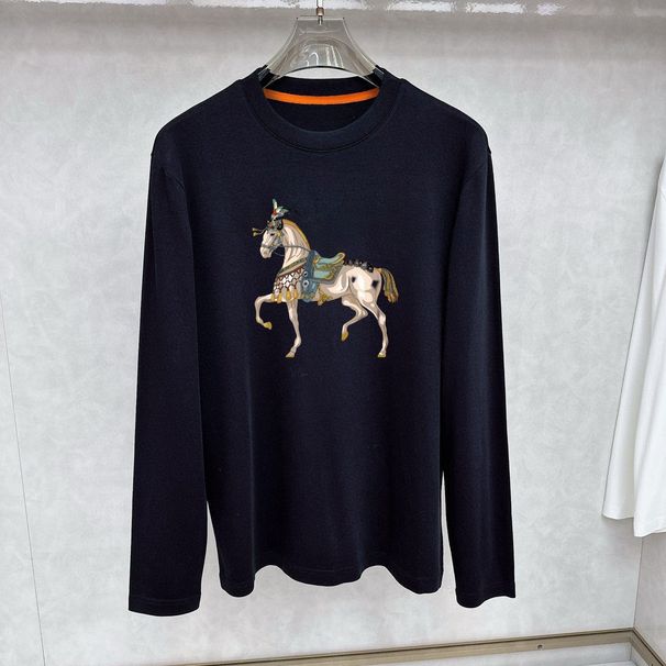 European Style Trendy Brand Printed T-Shirt Men's Light Luxury Spring New Round Neck Base Shirt High-End Pure Cotton_desvips.com