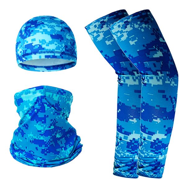 Summer Sun Protection Ice Silk Sleeves Outdoor Versatile Magic Headscarf Sports Cycling Cap Milk Silk Combination Three Piece Set_desvips.com