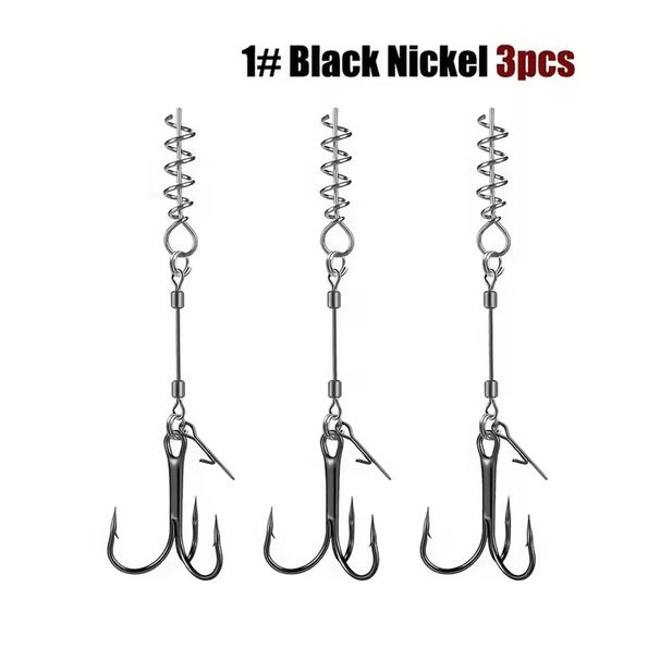 3/6pcs Stainless Steel Treble Hooks With Spring Pins - Durable Fishing Hooks For Soft Baits, Mixed Colors_desvips.com