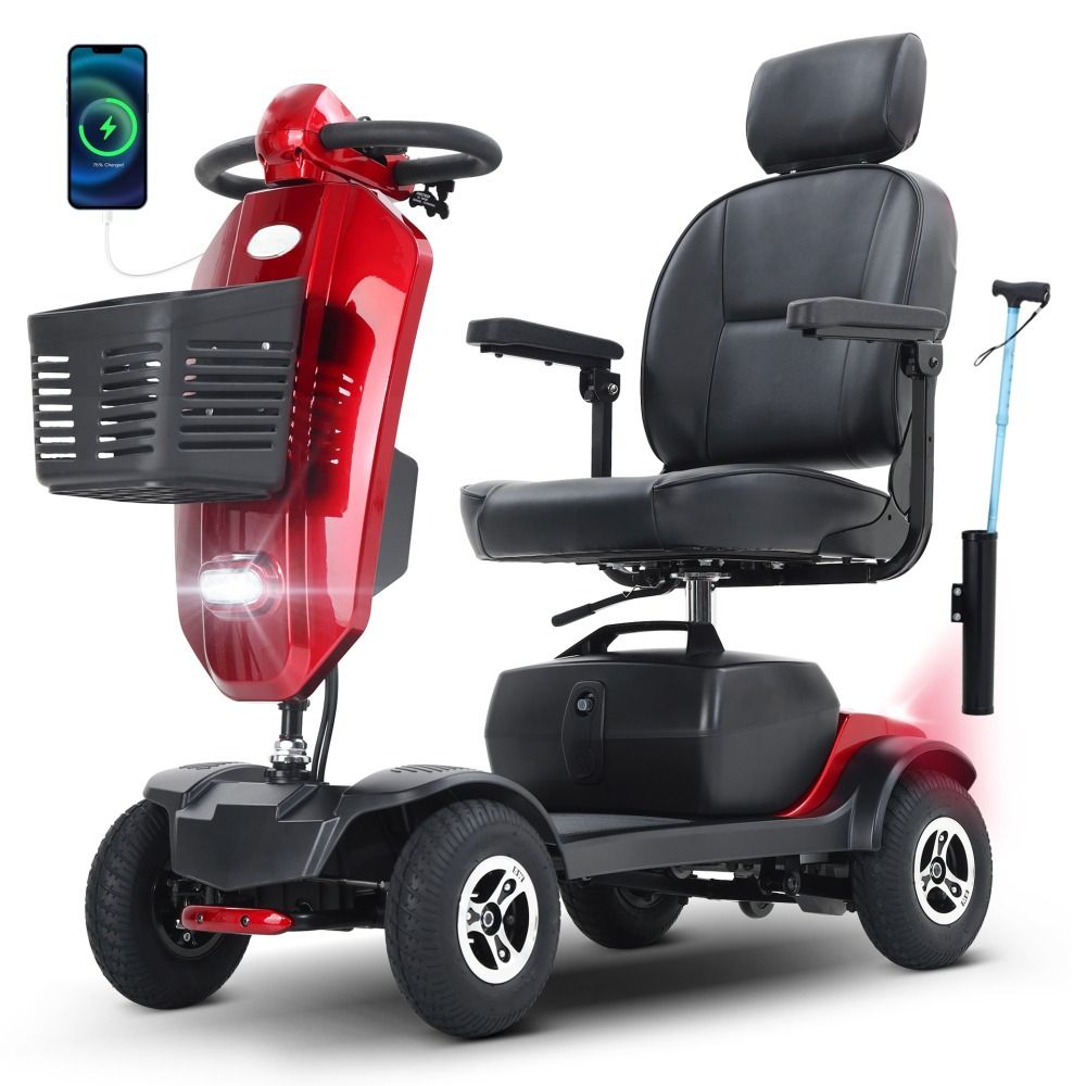 Elektromobil Für Senioren,300W-Motor, 136 Kg Tragfähigkeit,25 Km Reichweite, Um 360° Drehbare Kopfstütze, Kein Führerschein Erforderlich.-MAX PLUS RED_desvips.com