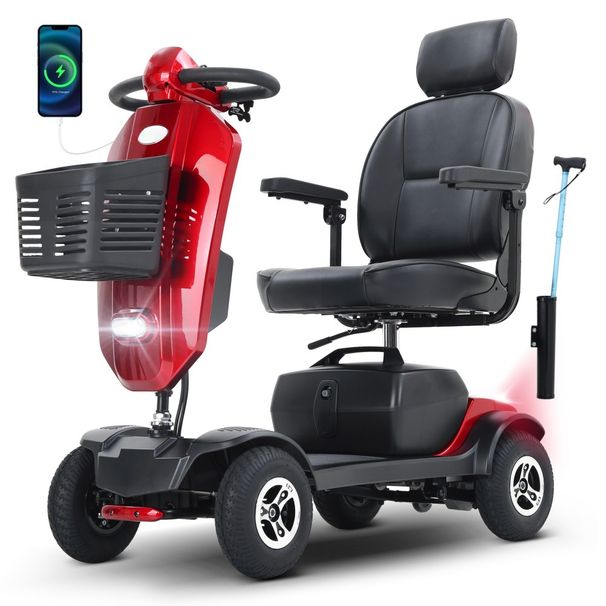 Elektromobil Für Senioren,300W-Motor, 136 Kg Tragfähigkeit,25 Km Reichweite, Um 360° Drehbare Kopfstütze, Kein Führerschein Erforderlich.-MAX PLUS RED_desvips.com