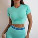 Seamless Pleated Suit Two-Piece For Women Outdoor Fitness High Waist Slimming Tight-Fitting Short-Sleeve Yoga Set_desvips.com