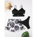 New Spot Bathing Suit Women Feel Thin Printed Short Skirt Strap Halter Bikini Three-piece Set_desvips.com
