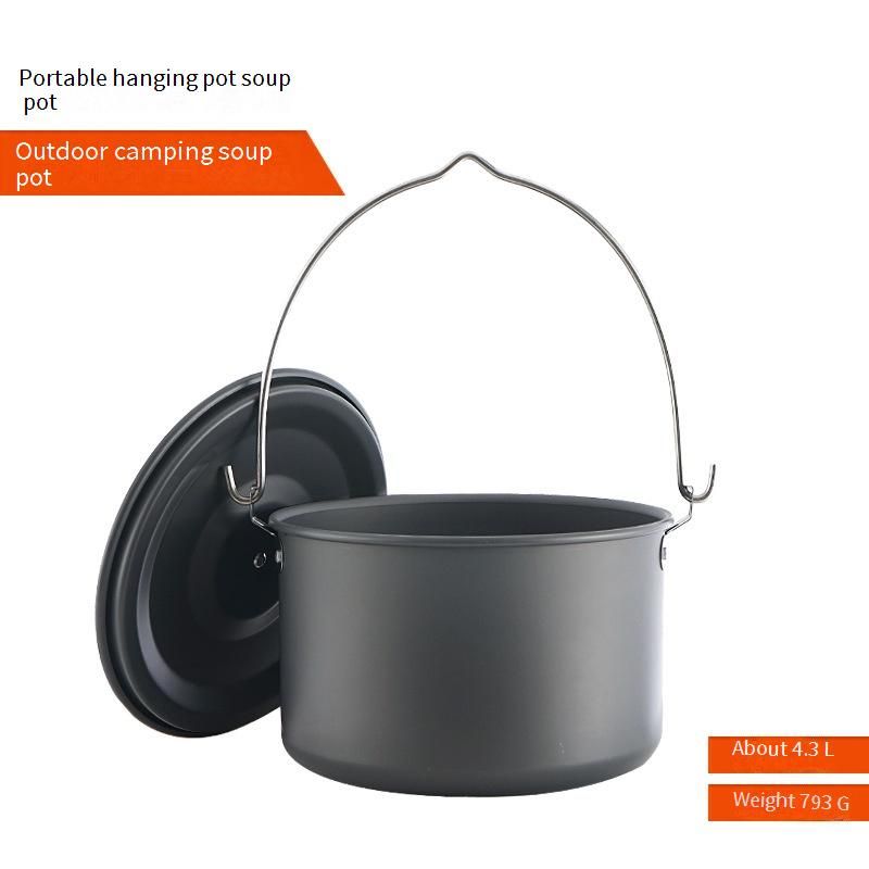 Large Camping Cookware Set - Outdoor Hanging Pot & Non-Stick Soup Pan (Portable & Multi-Functional) - BBQ Picnic & Backpacking Essentials_desvips.com