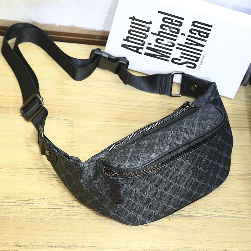 New Checkered Chest Sports Cycling Phone Waist Korean Edition Men's Shoulder Casual Fashion Crossbody Bag_desvips.com