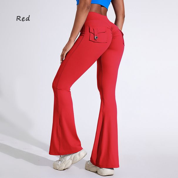DIAS FIT JOY Women's Pocket Bell Bottoms Yoga High Waisted Hip Lifting Pants Quick Drying Running Exercise Fitness Gym_desvips.com