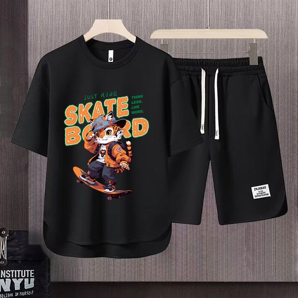 Men's Clothing 2024 Waffle Casual Summer Suit Men's Loose Teen Short sleeved T shirt Shorts Handsome Two piece Suit_desvips.com