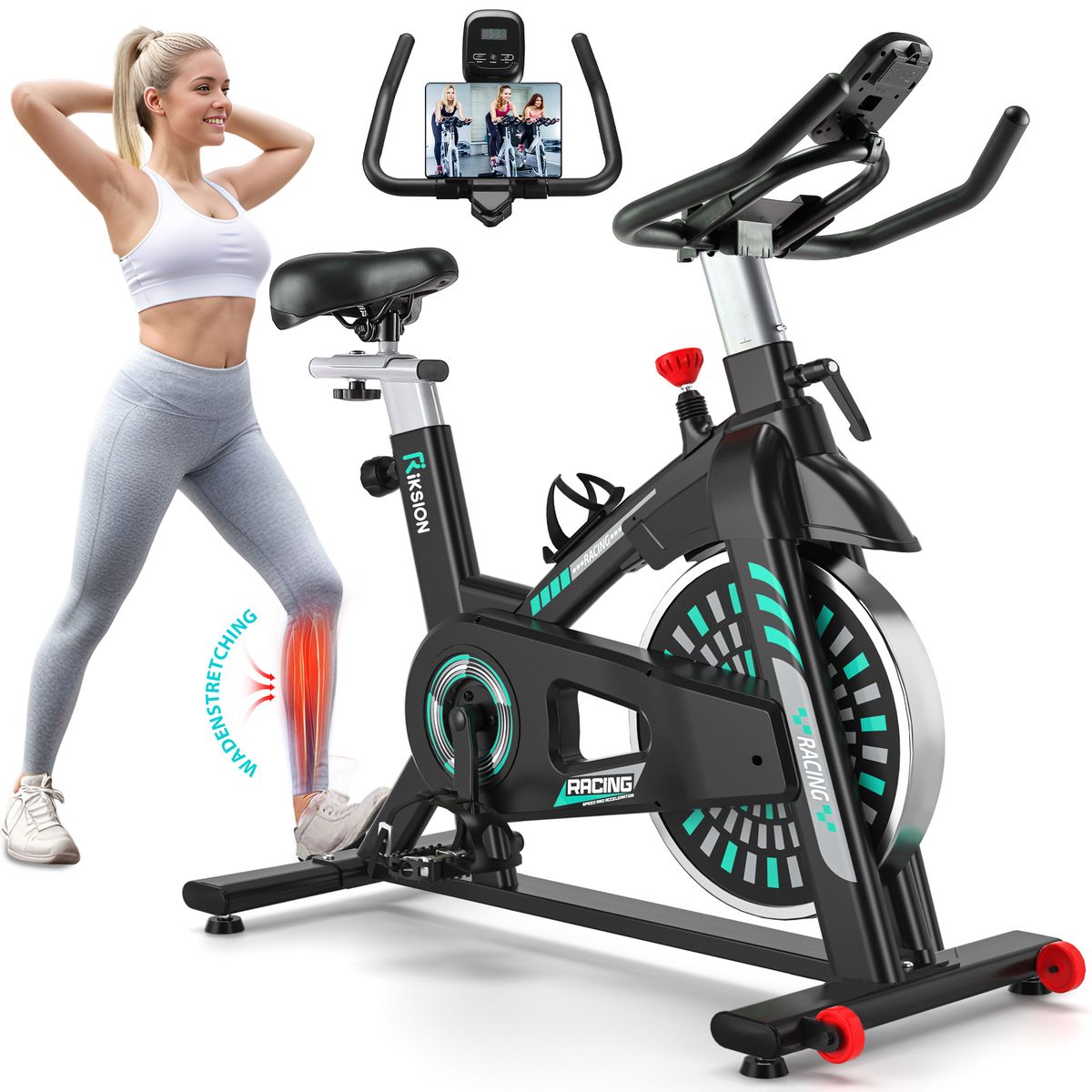 Heimtrainer Fahrrad Für Zuhause, Hometrainer Mit LCD-Monitor Und Tablet-Ständer (1-tlg), FitnessFahrrad Bis 136 Kg Belastbar_desvips.com