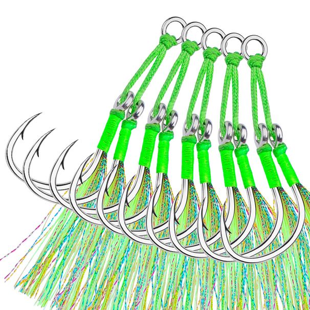 Sea Boat Slow Jigging Iron Plate Double Bright Wire Lure Bait With Hair Hook Fishing Gear Accessories 2 Pairs/Pack_desvips.com