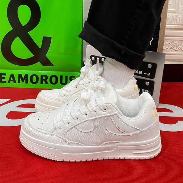 Ins Niche White Warm Casual Sports National Trend Couple Skateboard Breadboard Cotton Shoes Versatile_desvips.com