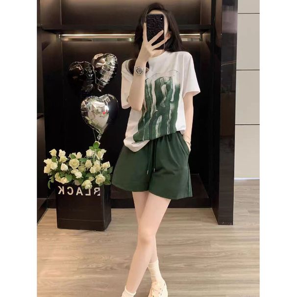 Trendy Fashionable Printed Short-sleeve Suit Women, Summer 2025, Casual Sports Loose Shorts Two-piece Set, Slimming And_desvips.com