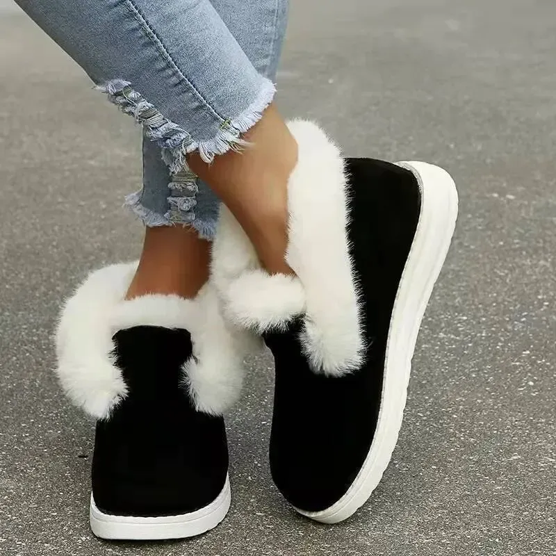 New Ladies Slip On Comfortable Ankle Women Winter Warm Plush Fur Snow Boots Suede ShoesFemale Footwear Botas Femininas_desvips.com