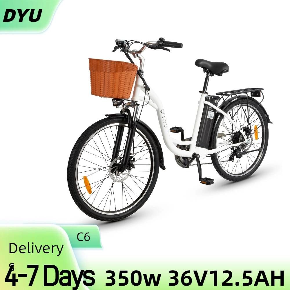 DYU C6 Electric Bike For Adults 26" City Urban E-Bike With Basket 350W Motor 36V 12.5Ah Battery_desvips.com