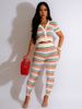 Women's Clothing summer new sexy knitted contrast color short sleeved trousers tight suit_desvips.com