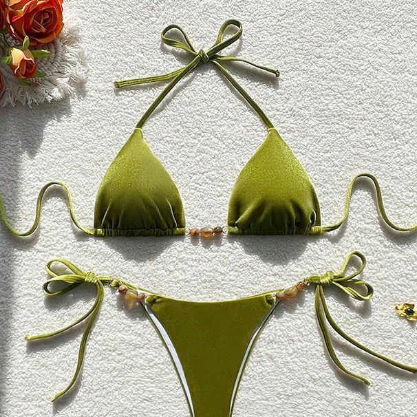 2025 New Solid Color Tie Three-Piece Sexy Beach Hot Spring Swimsuit Bikini_desvips.com