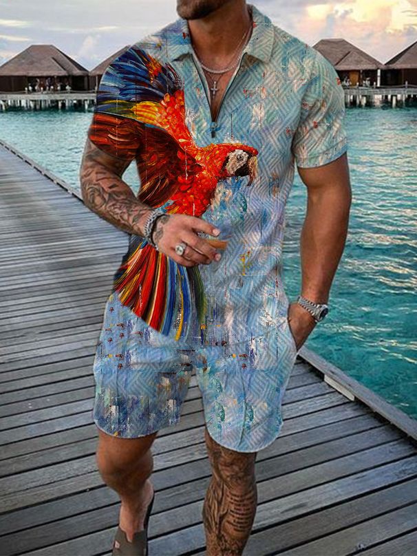 Men's Clothing polo shirt solid color plus size casual 3D printed zipper short sleeve suit lapel collar men's short sleeve_desvips.com