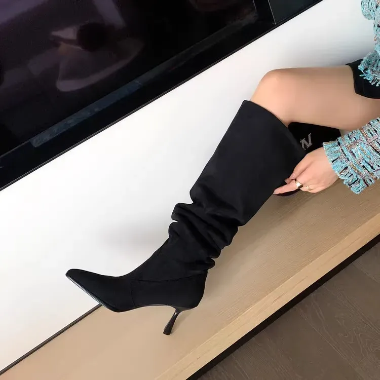 Designer Boot American Retro Western For Women Thin Heels, Pointed Toes Stacked Wide Large Tube, Circumference, Spicy_desvips.com